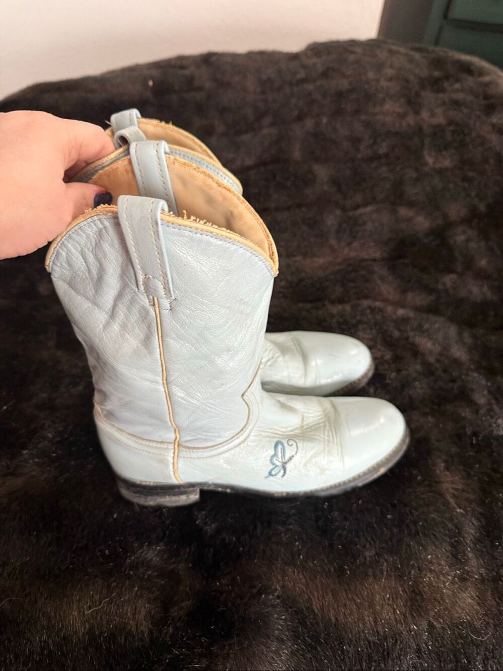 Acme Western Cowboy Leather Boots 5.5  Baby Blue butterfly Rodeo